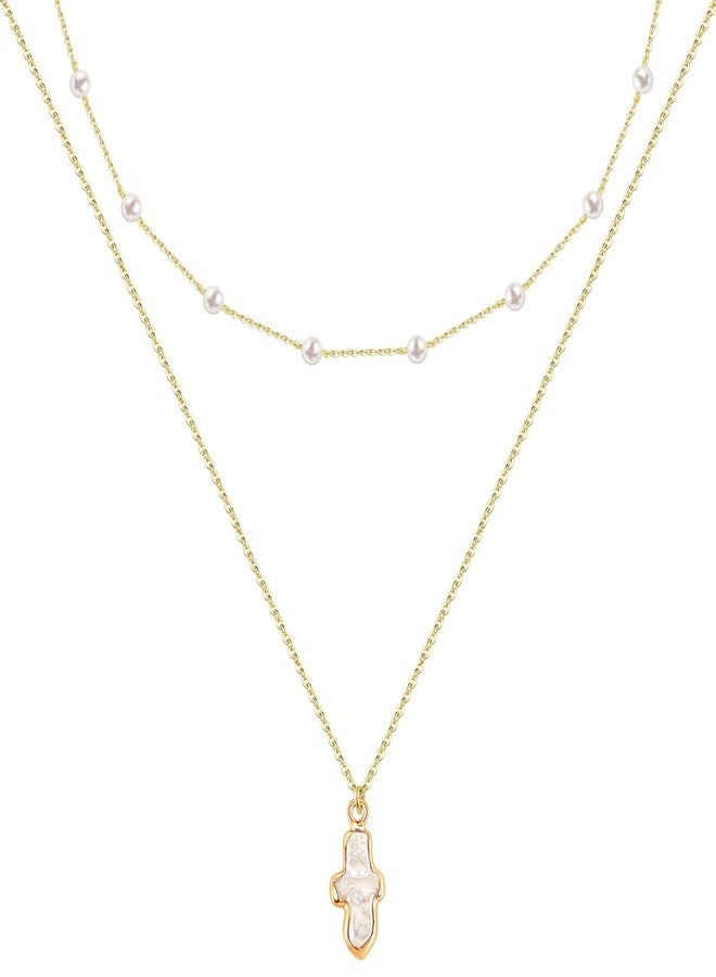 PEALICIOUS Pearl Cross Necklace for Women Freshwater Pearl Cross Pendant 14K Gold Plated Necklace Dainty Gold Choker Trendy Baroque Jewelry Set as Birthday Gifts for Teens Wedding Jewelry - Image 1